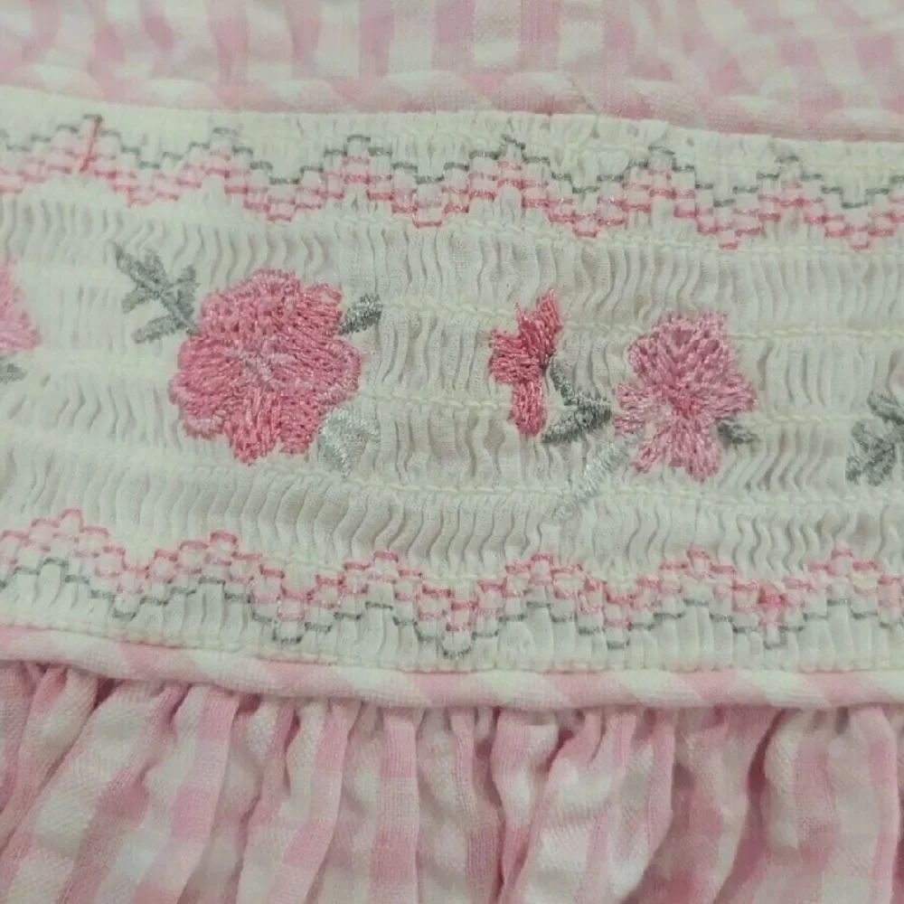 Smocked /embroidered roses gingham dress